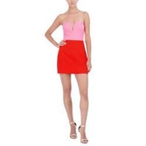 NWT BCBG bold color block strapless mini dress  Size XS - Picture 2 of 10